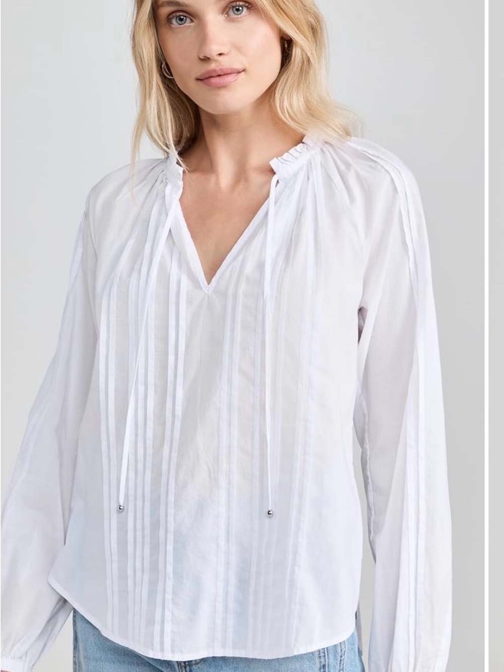 Veronica Beard White Pintuck Tie-Neck Blouse